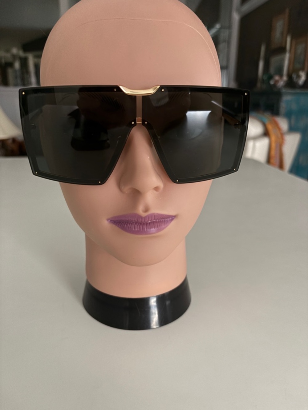 MaxMara Black Shield Sunglasses with Gold Accent